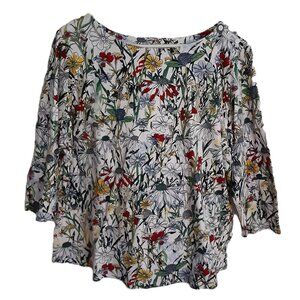 Charter Club Blouse Size XXL Pima Cotton Floral Button Accent 3/4 Sleeve